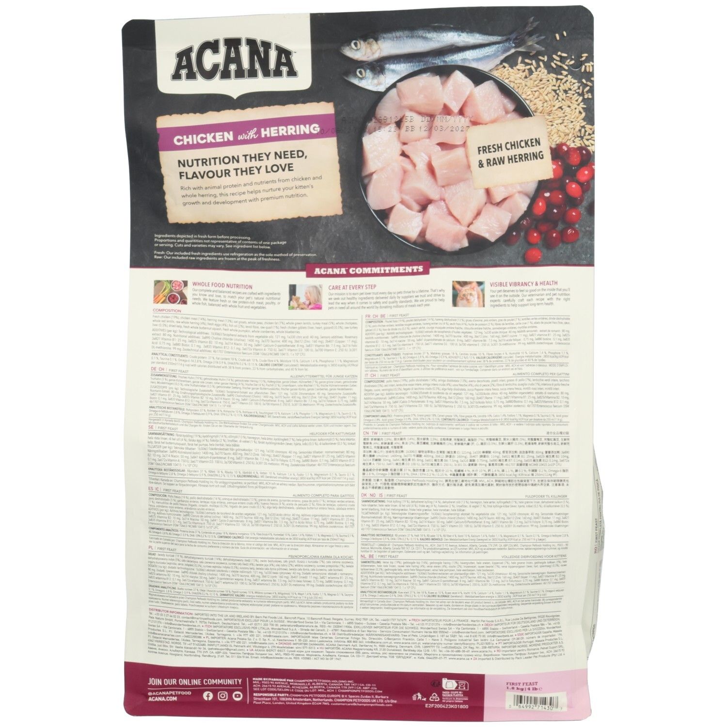 Acana Kitten First Feast Gatitos 1.8 Kg - Proteína Animal Fresca y Cruda