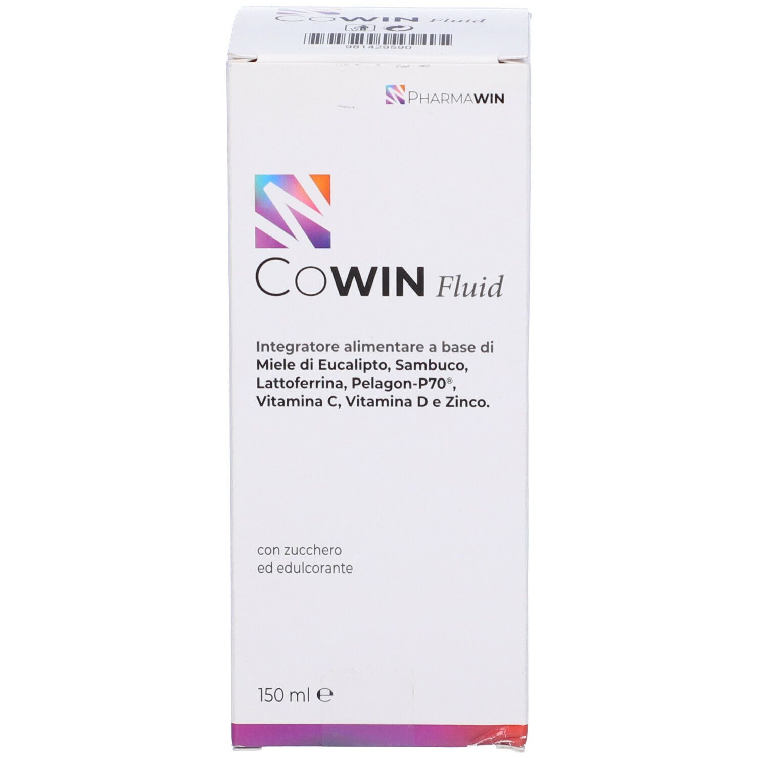 Confezione con nome del prodotto e ingredienti. Marca: PharmaWin. 150 ml.