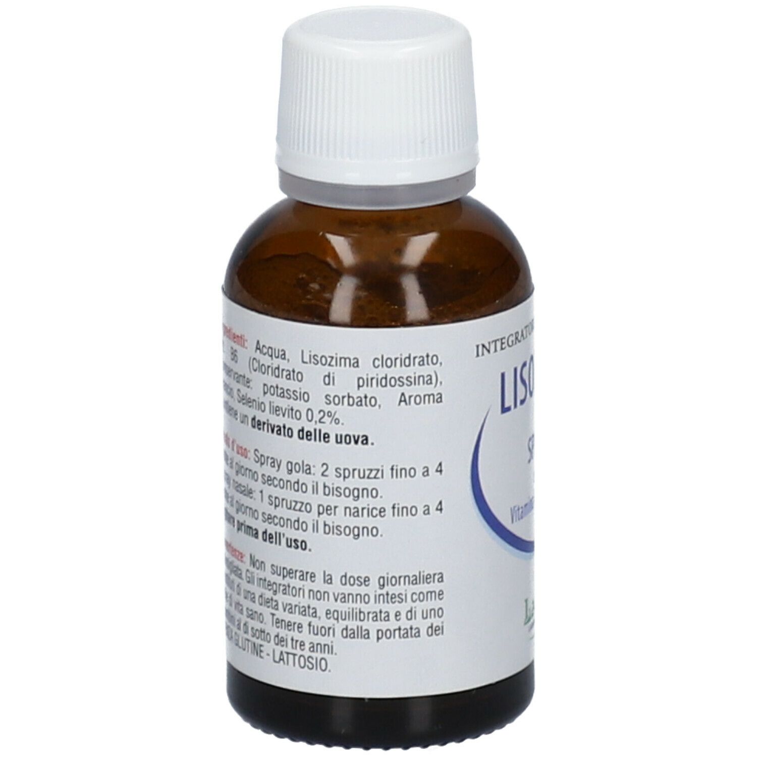 Vista posteriore del flacone. Etichetta con ingredienti, istruzioni per l'uso e avvertenze.