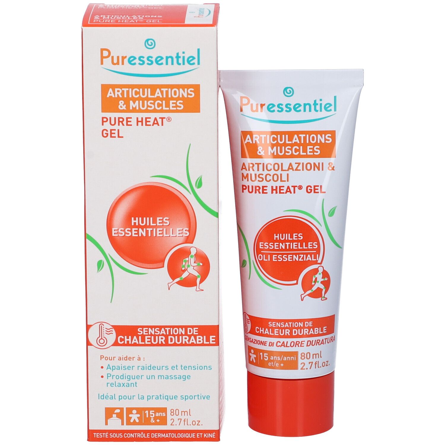 Puressentiel Gelenke & Muskeln Pure Heat Gel Tube und Verpackung mit ätherischen Ölen.