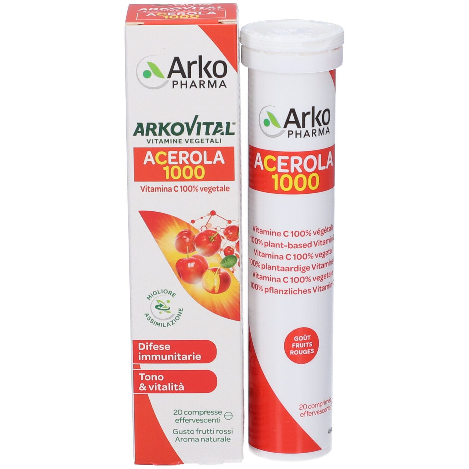 Produktverpackung und Tube. Verpackung: weiß, rot, mit Text und Logo. Tube: weiß, rot, mit Produktnamen und Text.