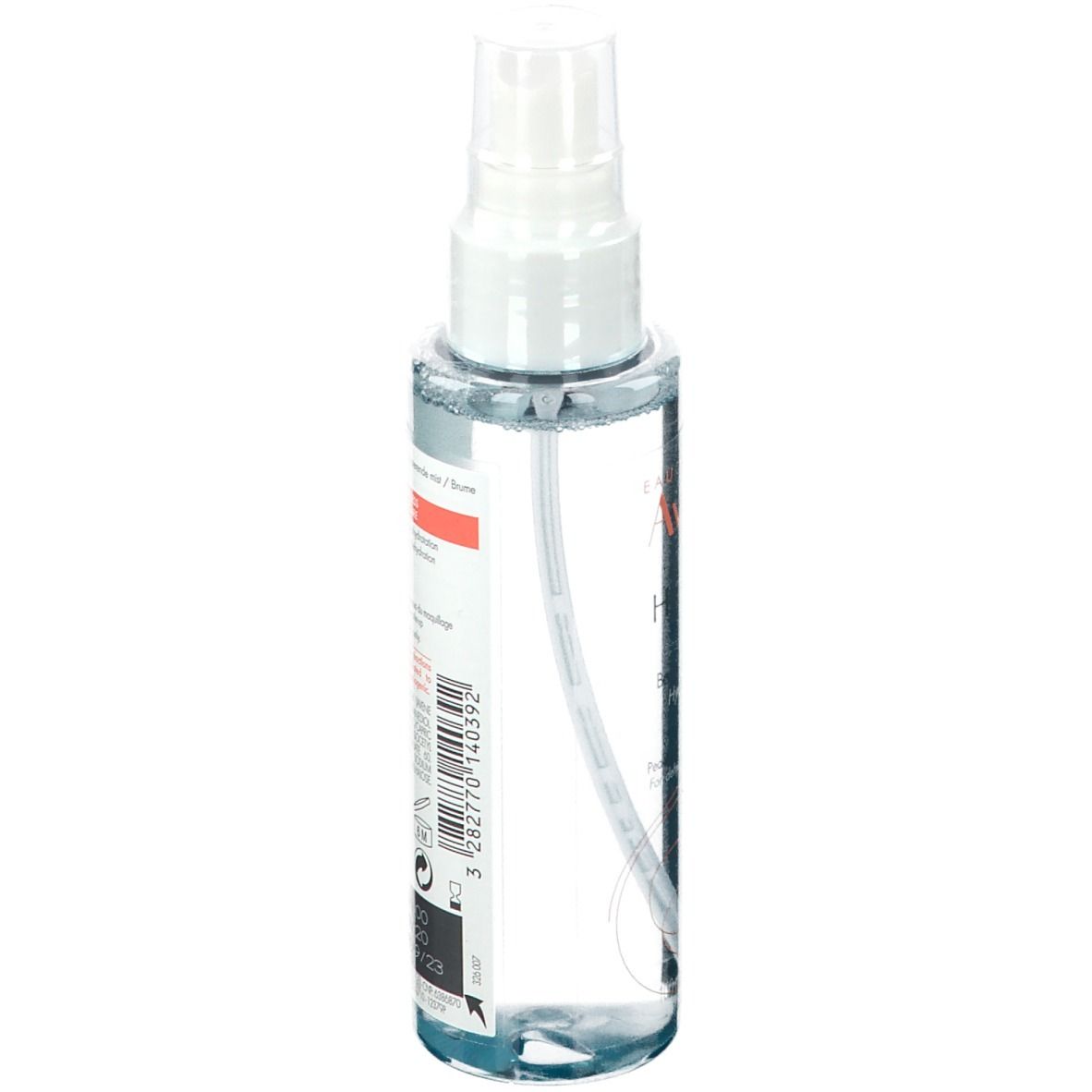 Retro del flacone spray. Informazioni testuali e ingredienti visibili.