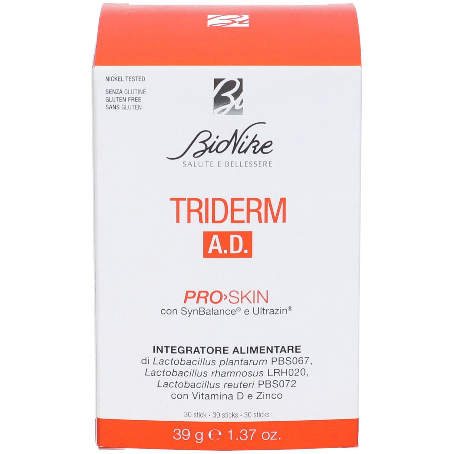 Confezione BioNike TRIDERM A.D. Pro Skin. Scatola bianca e arancione. Marchio e nome del prodotto ben visibili.