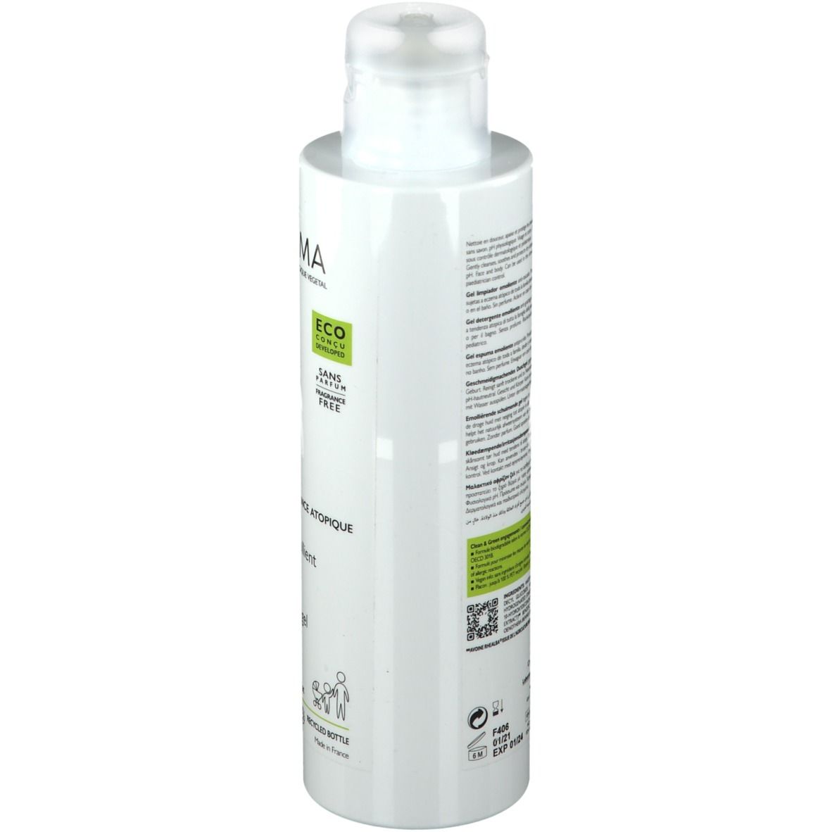 Retro del flacone A-DERMA EXOMEGA CONTROL. Testo e informazioni.