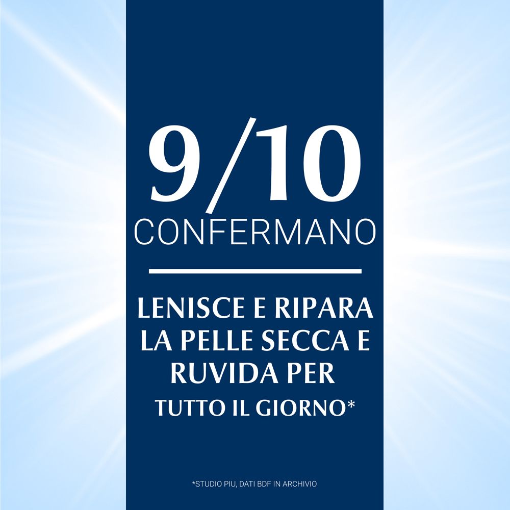 Testo: '9/10 confermano'. Testo: 'Leviga e ripara la pelle secca e ruvida'.