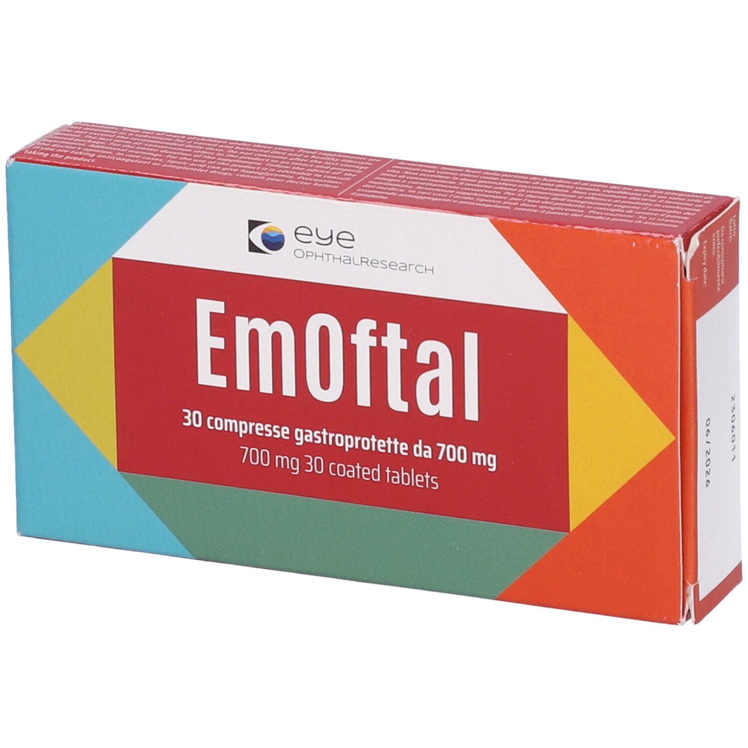 Confezione di Emoftal. Scatola rossa con nome e logo. 30 compresse.