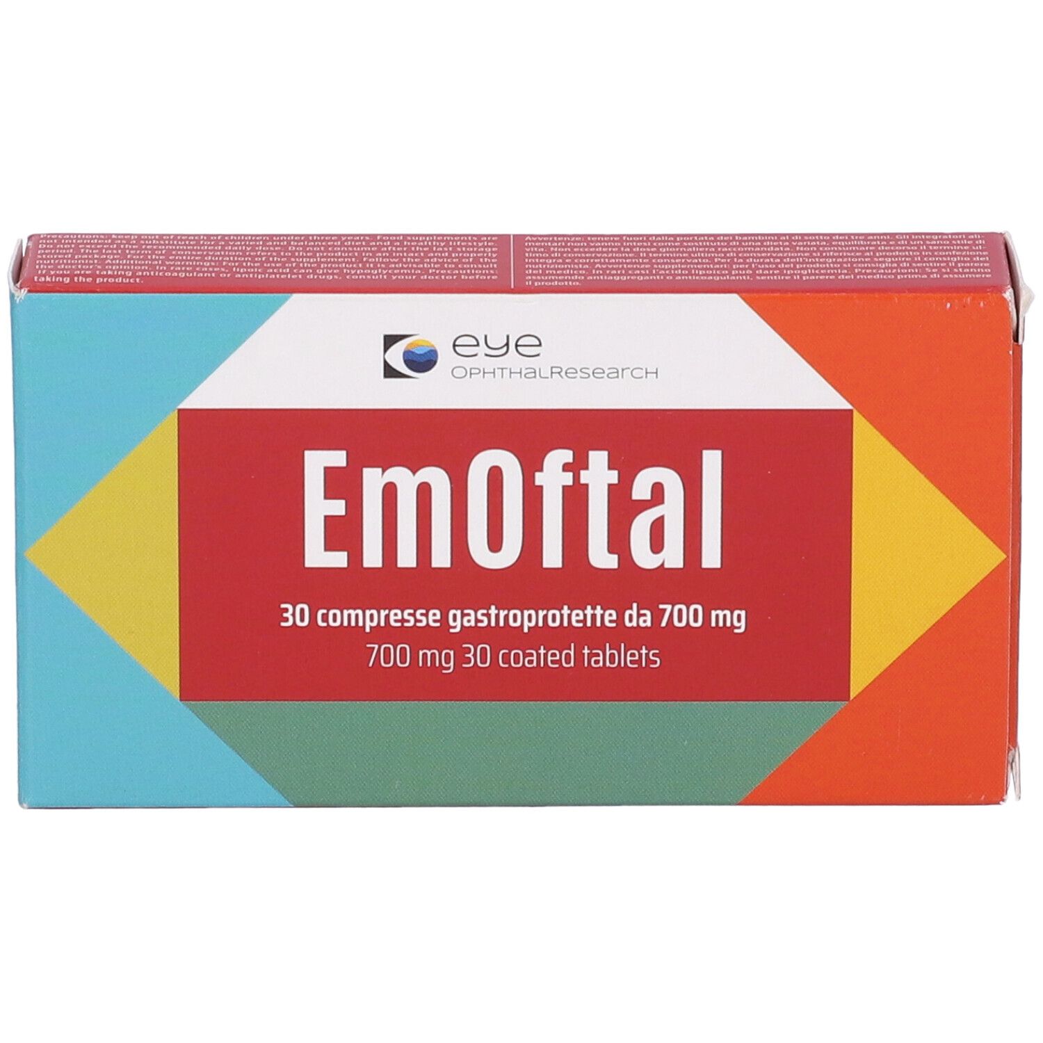 Confezione di Emoftal. Scatola rossa con nome e logo. 30 compresse.
