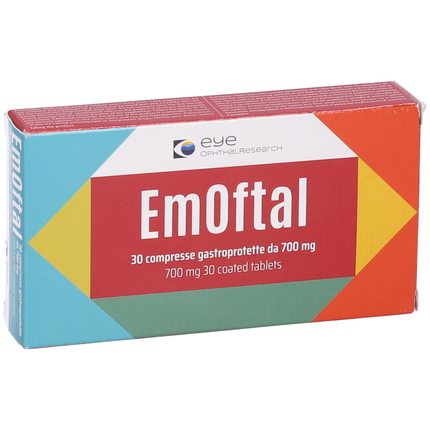 Confezione di Emoftal. Scatola rossa con nome e logo. 30 compresse.