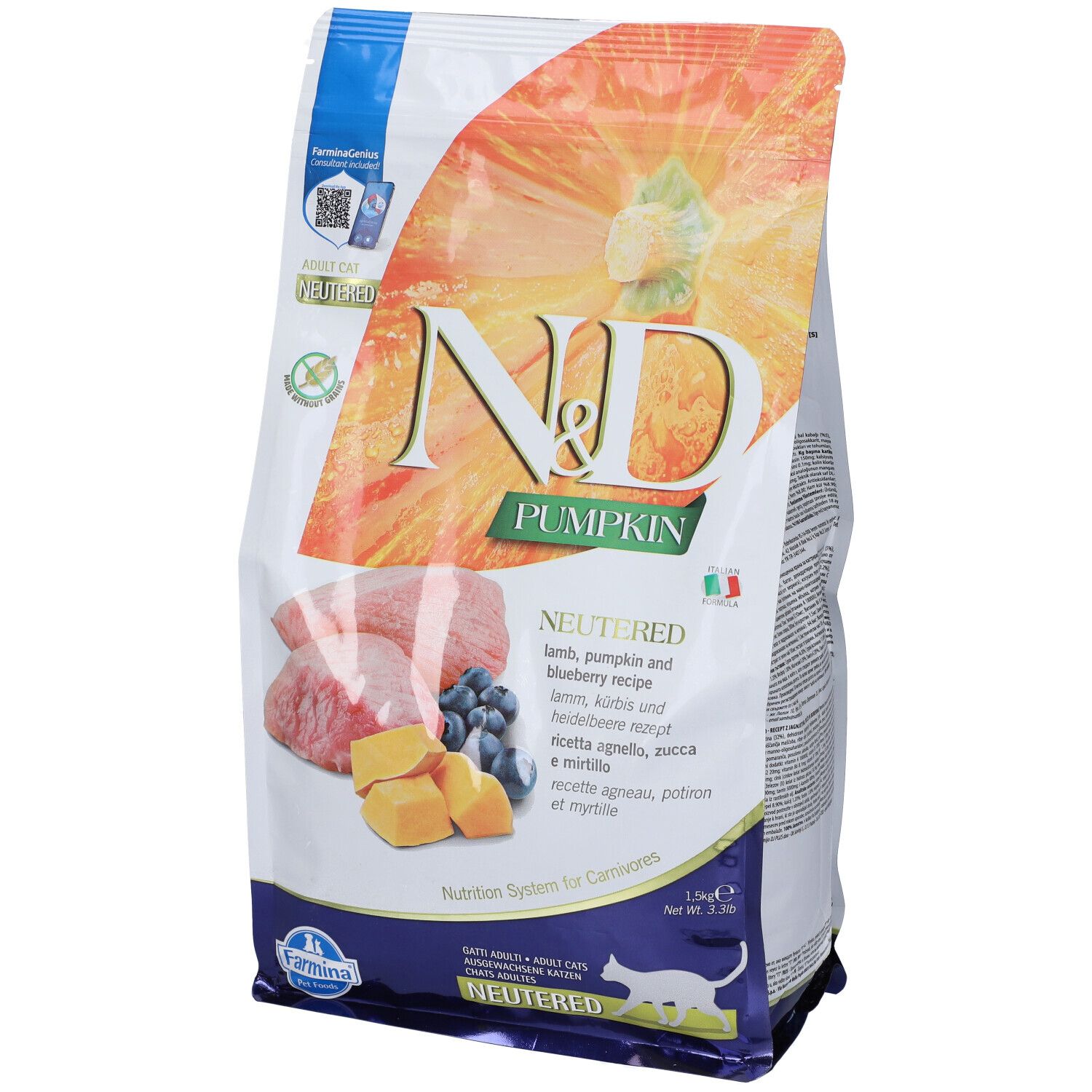 FARMINA N&D PUMPKIN ADULT NEUTERED CON AGNELLO E MIRTILLO 1,5 KG - Immagine 4