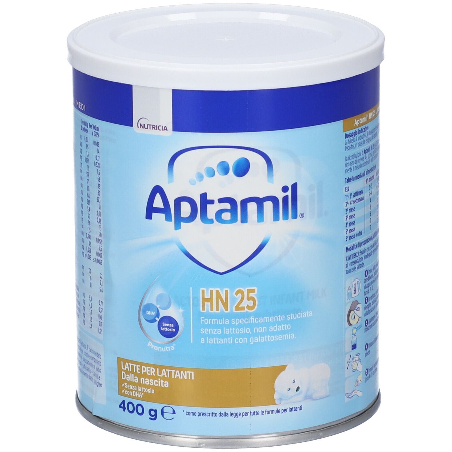 Aptamil HN 25 Latte in polvere per lattanti, lattina da 400g, vista frontale.