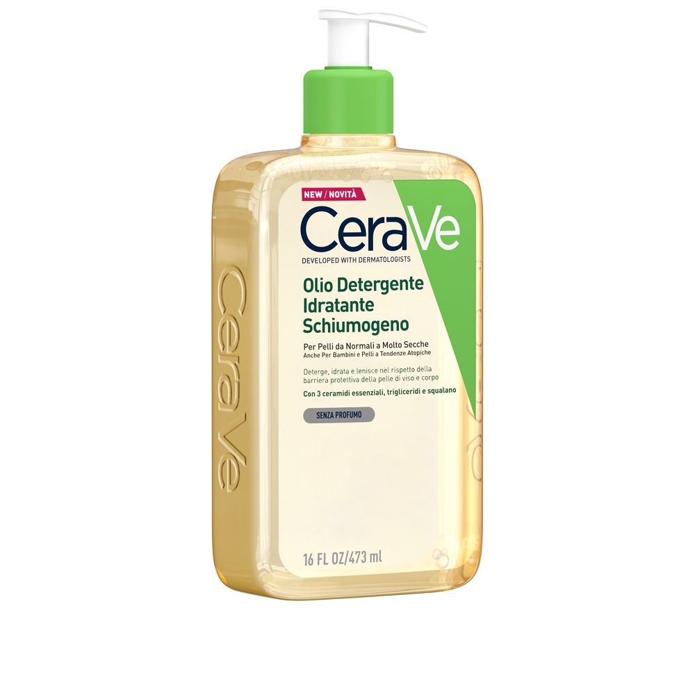 Image of CeraVe Olio detergente idratante Deterge, idrata e lenisce. Con 3 ceramidi essenziali, trigliceridi e squalene da olio di origine vegetale 473 ml