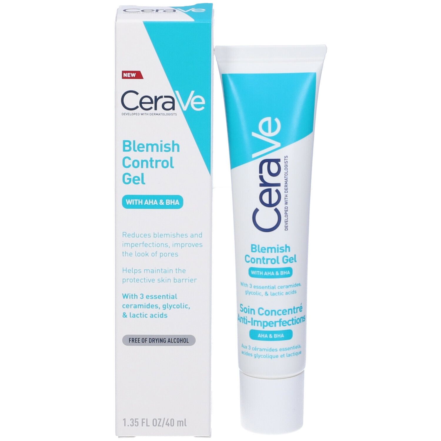 CeraVe Blemish Control Gel, tubo e scatola. Riduce le imperfezioni.