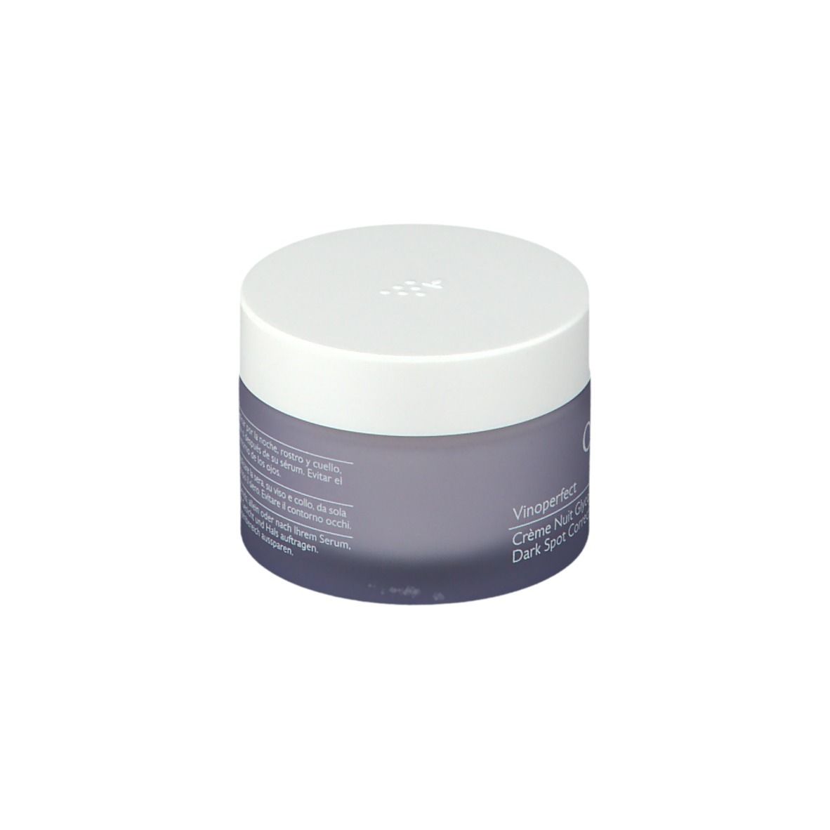 Pot de crème avec couvercle blanc. Inscription CAUDALIE et nom du produit. Emballage en verre bleu.