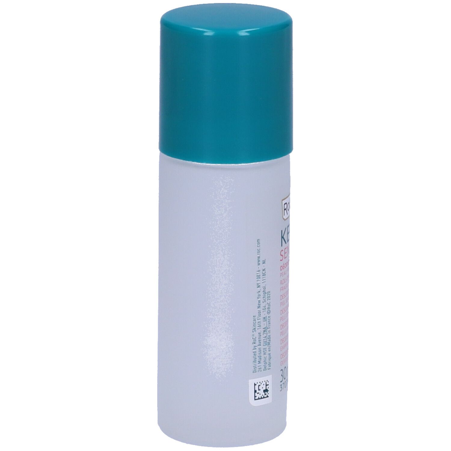 Deo-Roller, Rückseite. Aufschrift: RoC KEOPS Sensitive. Details und Barcode.