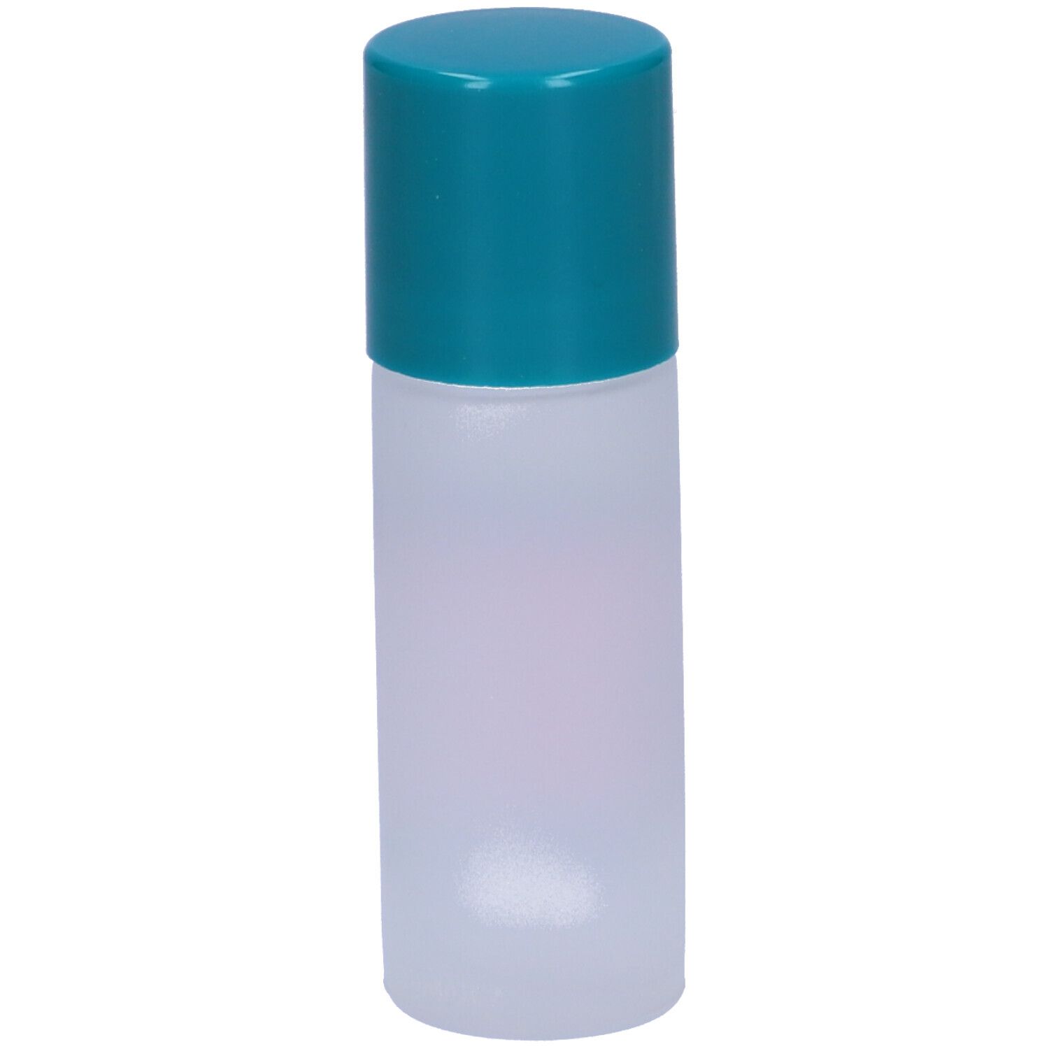 Deo-Roller mit blauem Deckel. Zylindrische Form, weißes Gehäuse.