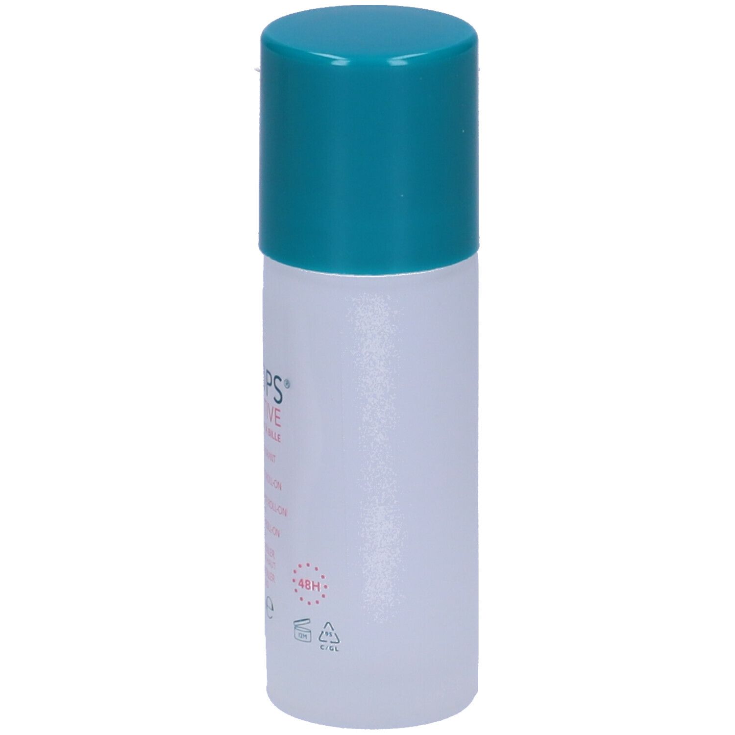 Deo-Roller, Rückseite. Aufschrift: RoC KEOPS Sensitive. Details und Symbole.