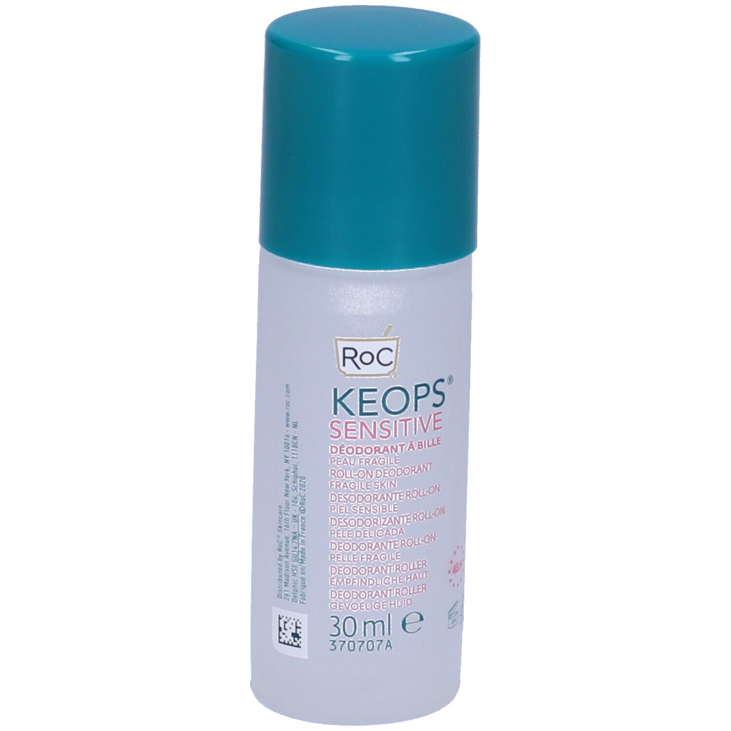 Deo-Roller mit blauem Deckel. Aufschrift: RoC KEOPS Sensitive. 30 ml.