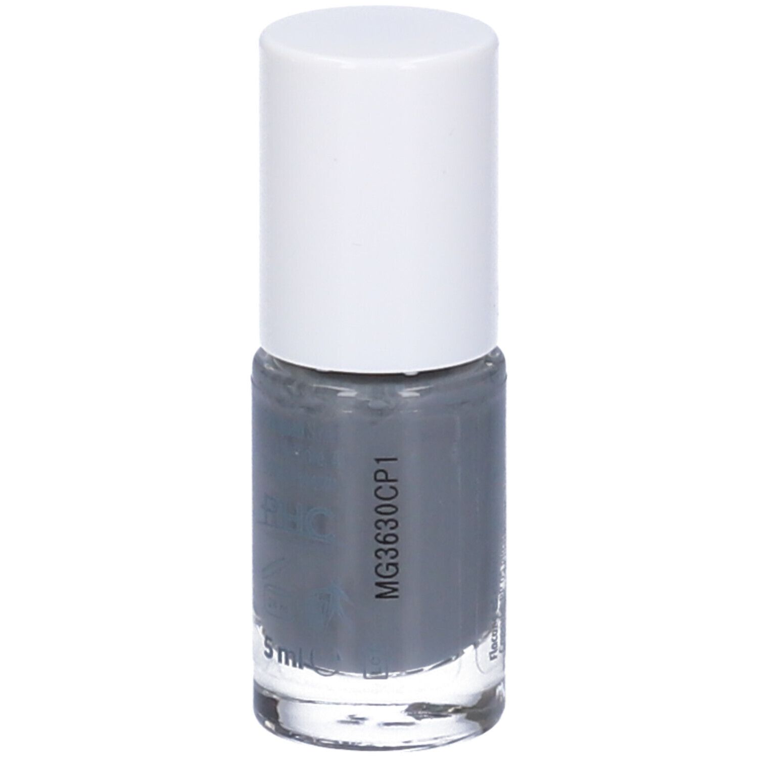 Flacone di smalto grigio con tappo bianco. Scritta: Dermovitamina Micoblock 3 in 1 Smalto Idratante E Traspirante.