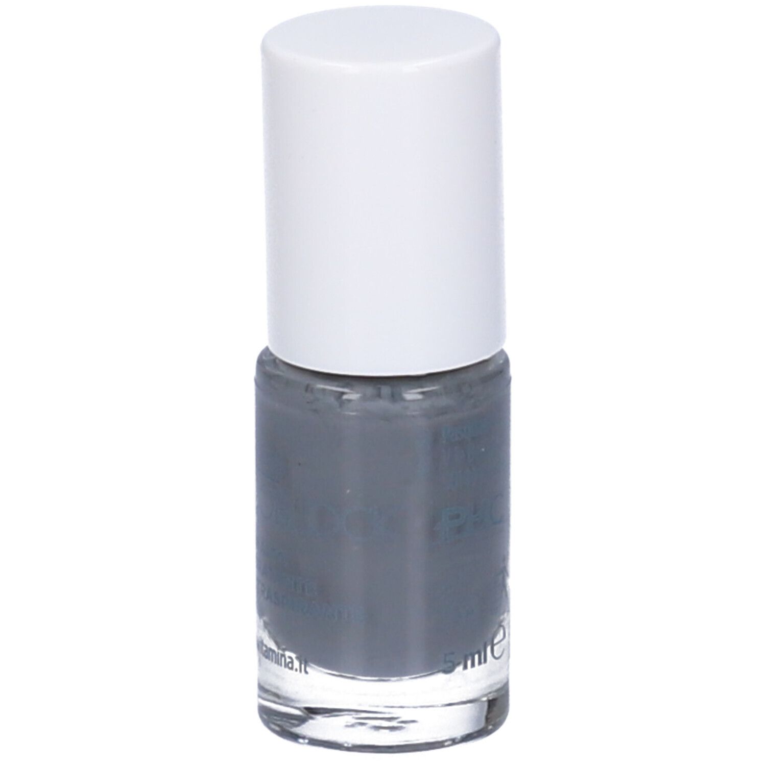 Flacone di smalto grigio con tappo bianco. Scritta: Dermovitamina Micoblock 3 in 1 Smalto Idratante E Traspirante.
