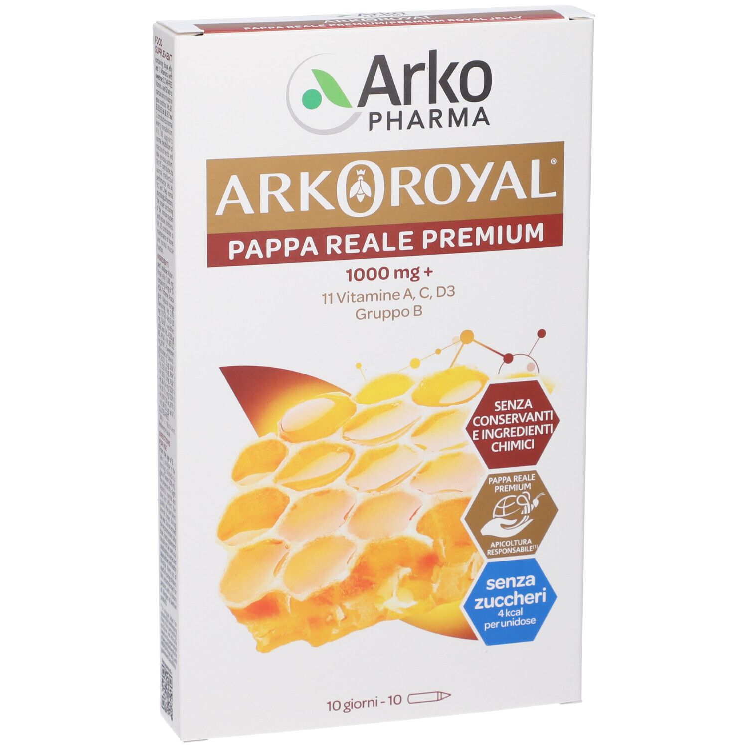 Arko Royal Pappa Reale Premium Verpackung mit Informationen zu Inhaltsstoffen und Nährwerten.