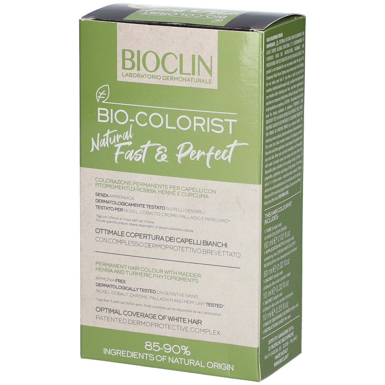 Confezione di colorazione per capelli BIOCLIN Bio-Colorist Fast & Perfect 6.66. Contiene henné e curcuma. Tempo di posa: 20 minuti.