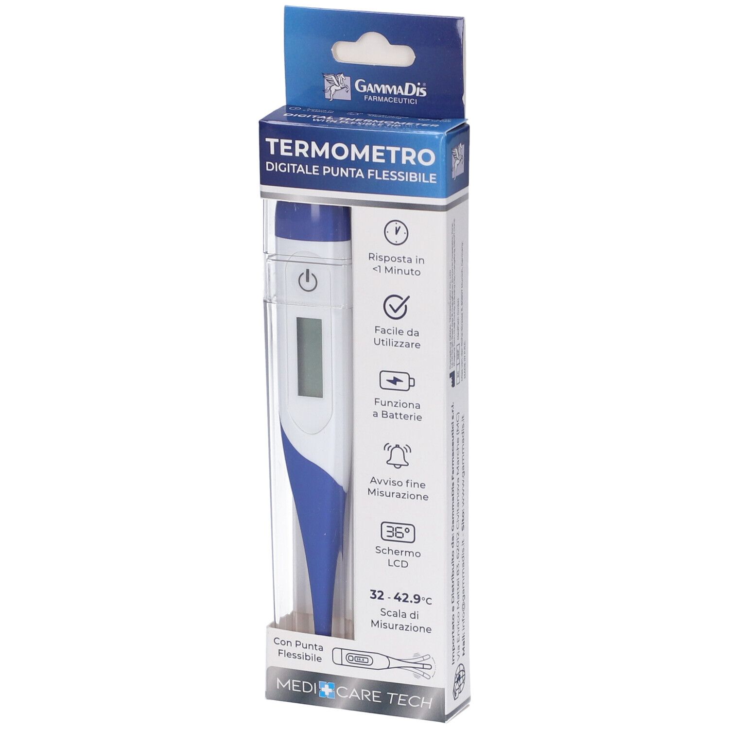 GammaDis Termometro digitale punta flessibile. LCD-Anzeige, Messbereich 32-42.9°C.