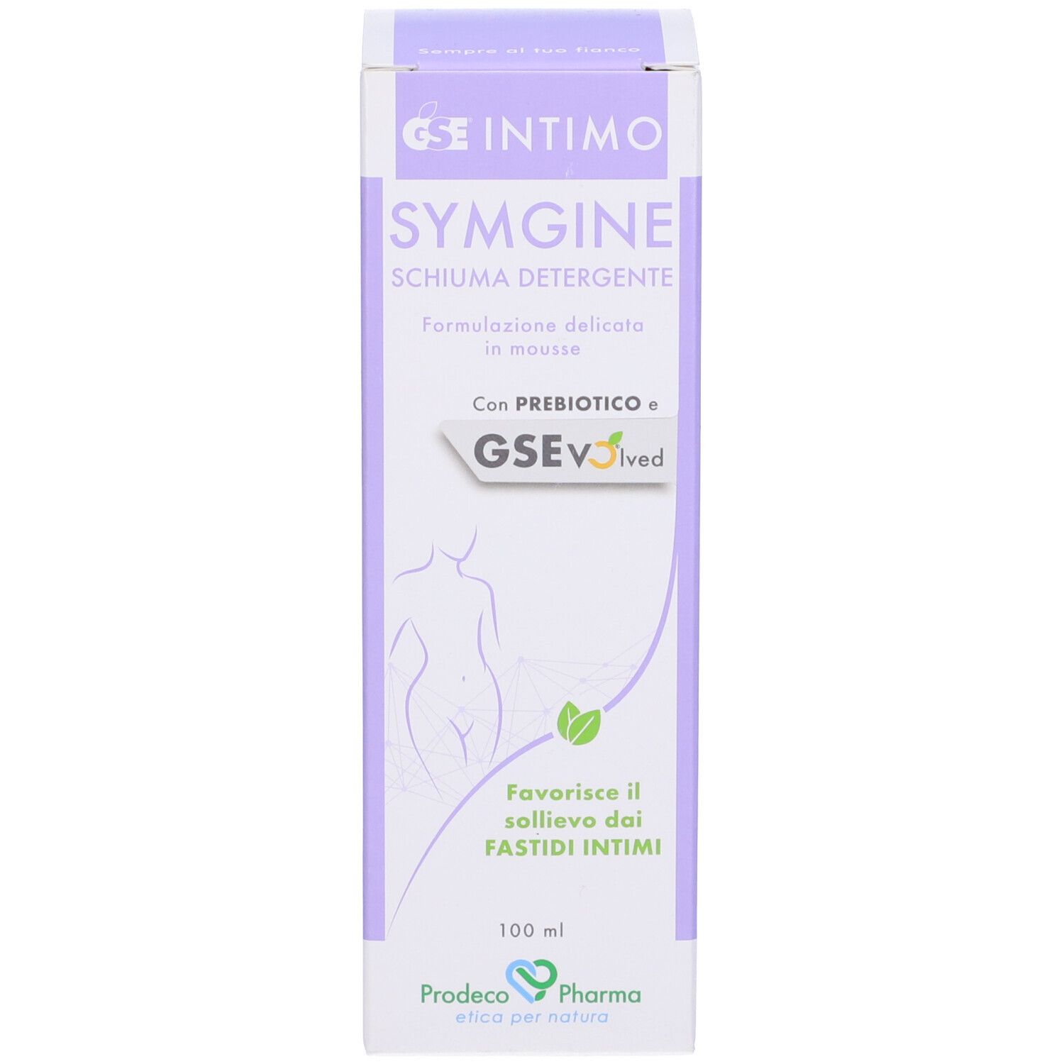 Confezione di Gse Intimo Symgine Schiuma Detergente. Testo e illustrazioni.