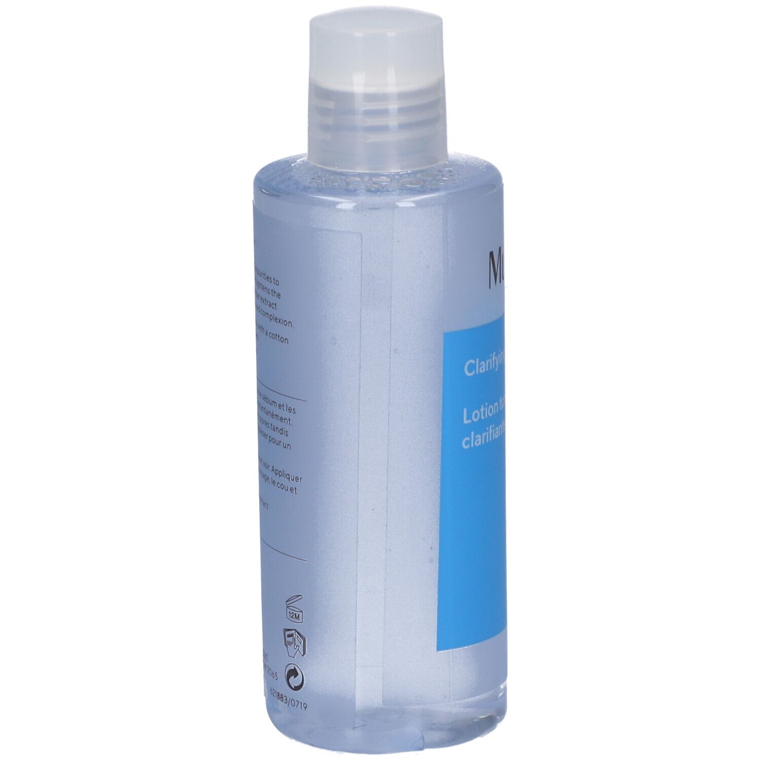 Flasche mit weißem Deckel. Auf blauem Etikett: Murad Clarifying Toner. Schwarzer Schriftzug.