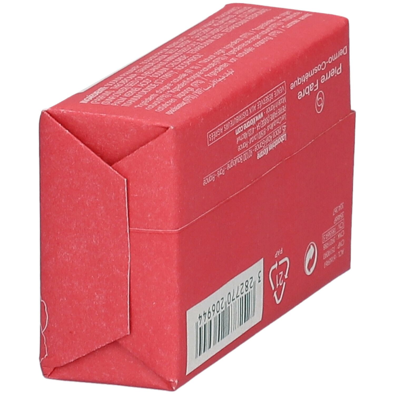 Retro della confezione del sapone Klorane. Testo: Pierre Fabre, 3 282770 206944.
