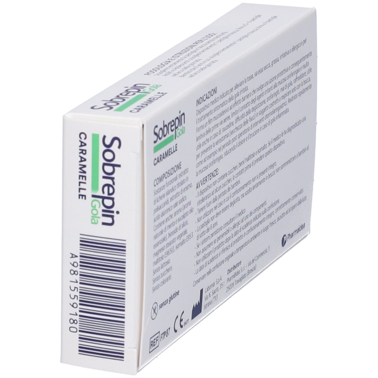 Scatola con informazioni sul prodotto. Testo in italiano. Contiene informazioni sugli ingredienti e avvertenze.