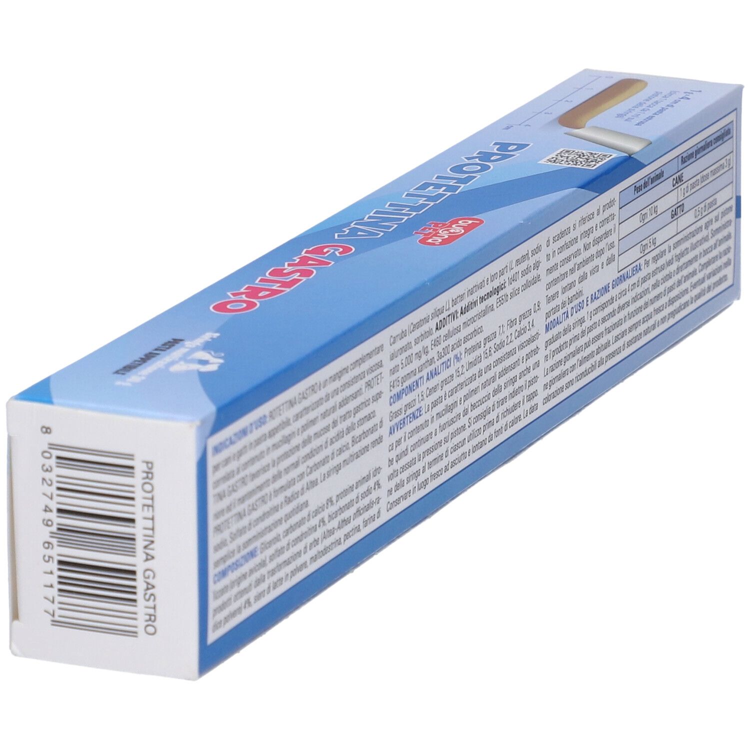 Verpackung für Buona Pet Prottetina Gastro, eine Paste für Hunde und Katzen.