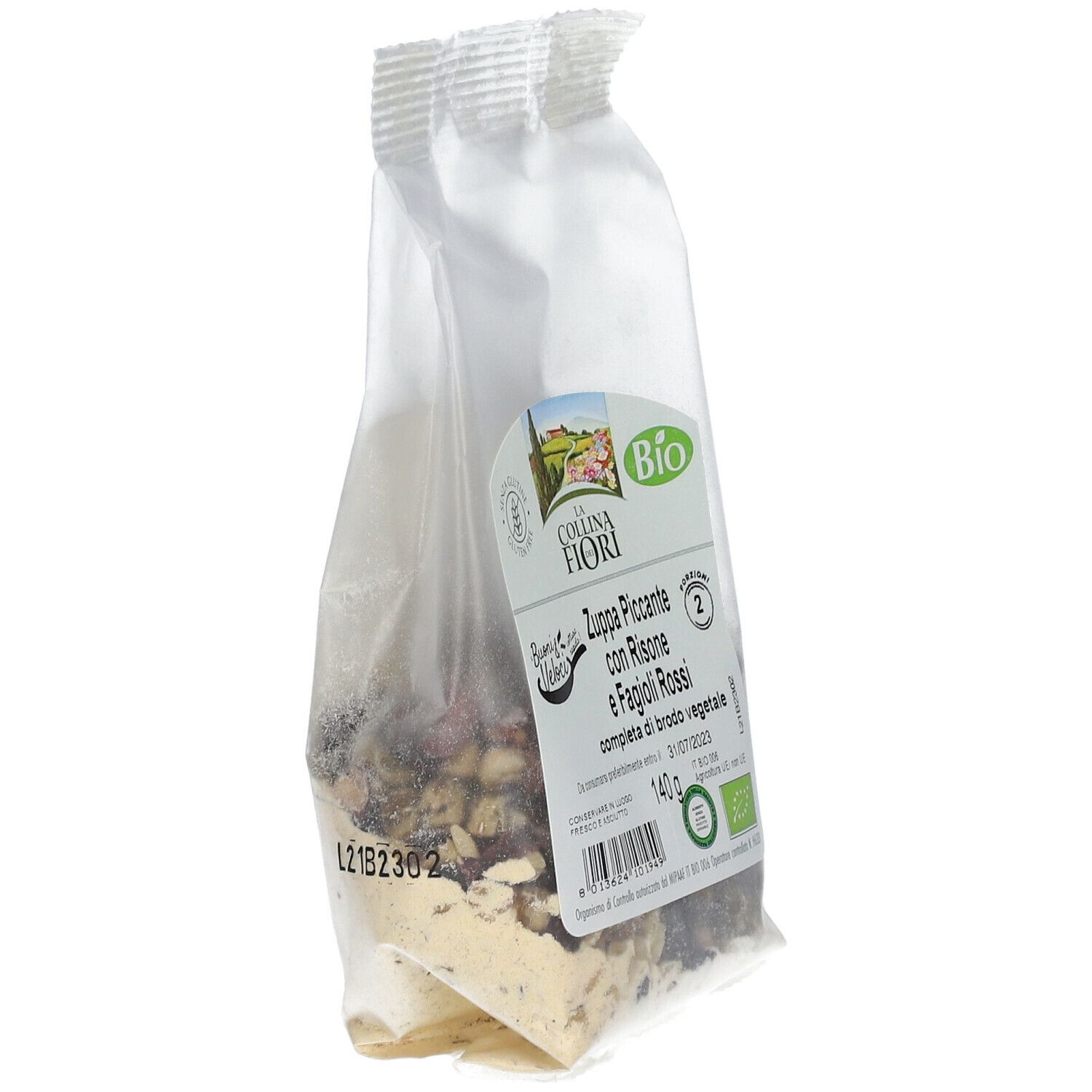 Confezione di Zuppa Piccante con Risone e Fagioli Rossi. Certificazione Bio. 140g. Data di scadenza.