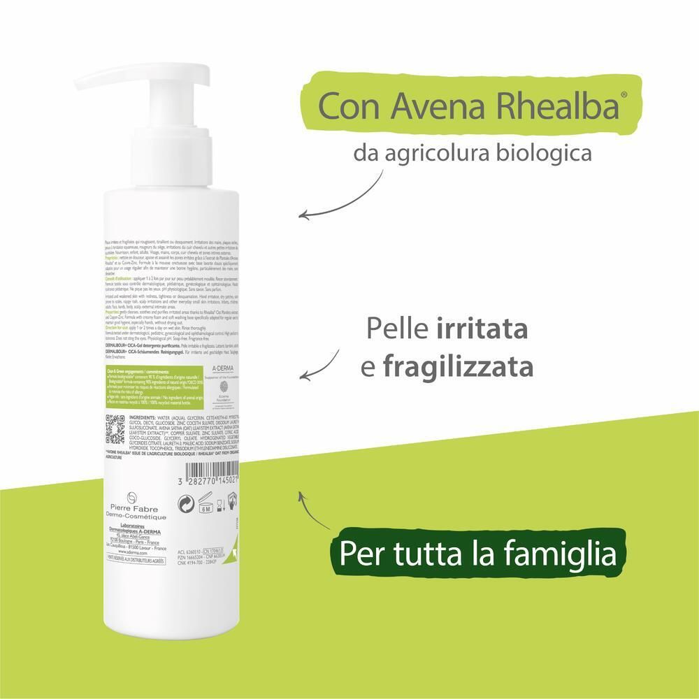 Retro del flacone. Testo: Con Avena Rhealba da agricoltura biologica. Per tutta la famiglia.