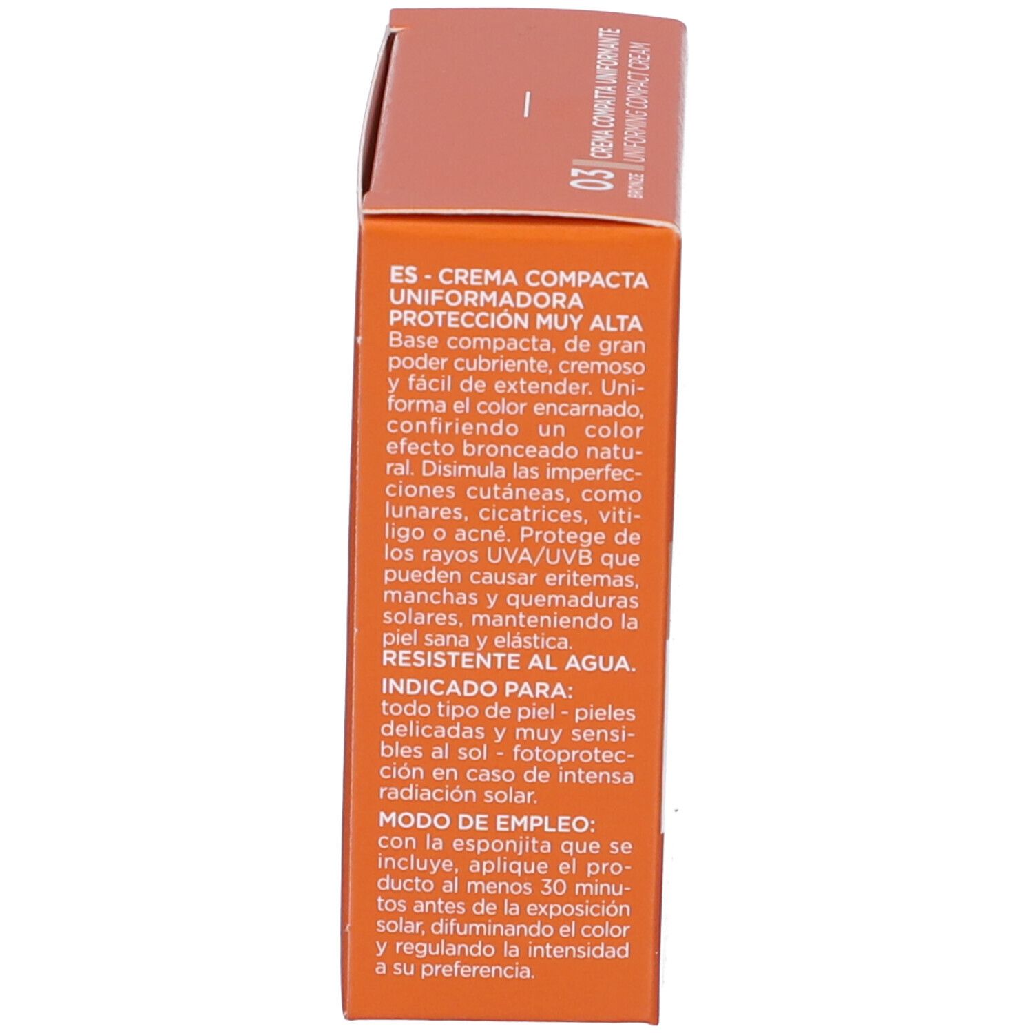 Seitenansicht der Verpackung der Rilastil Sun System Kompaktcreme LSF 50+.