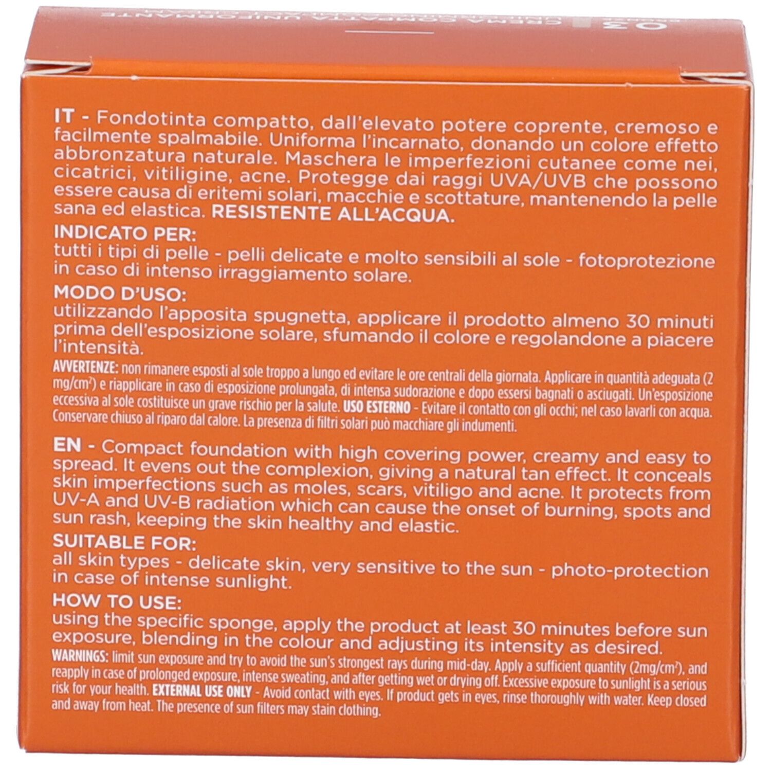 Seitenansicht der Verpackung der Rilastil Sun System Kompaktcreme LSF 50+.