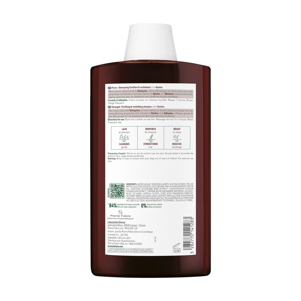 Retro del flacone shampoo Klorane. Testo e informazioni.
