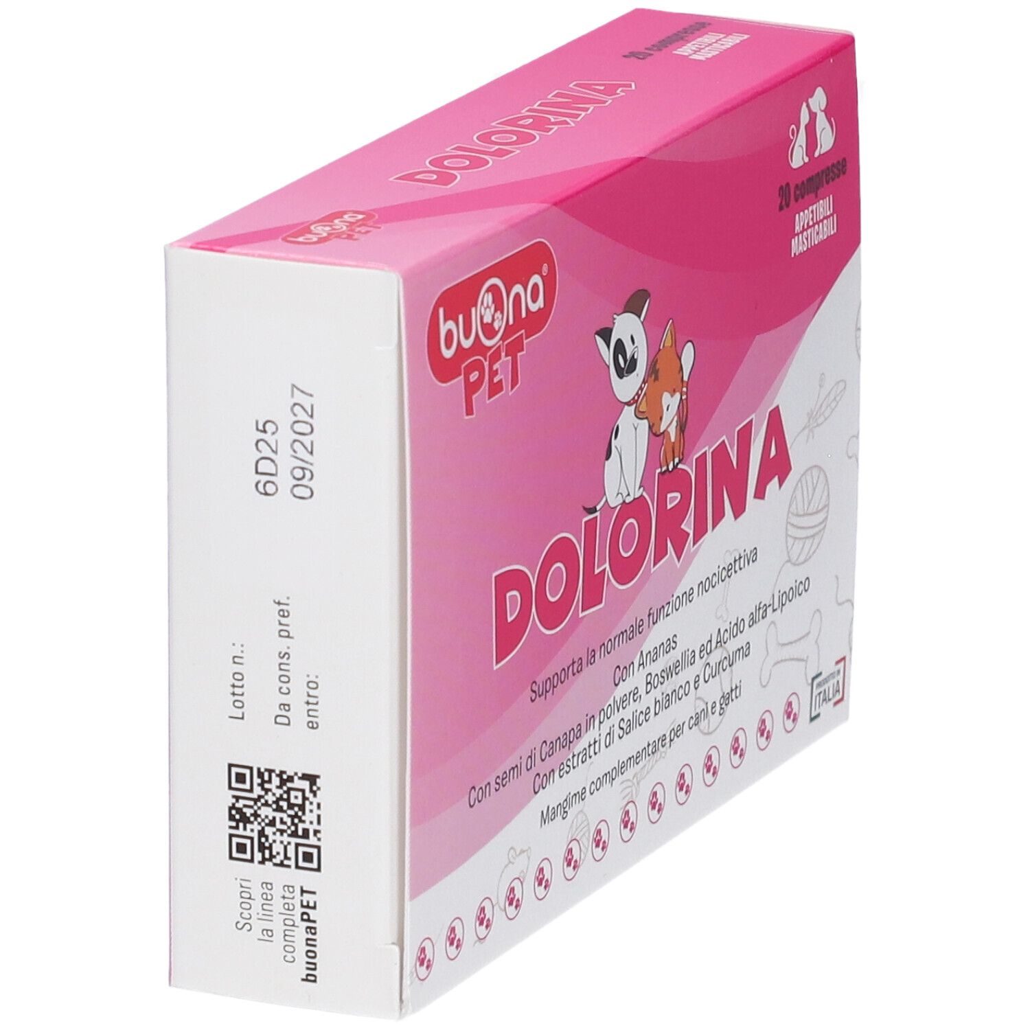 Rückseite der Dolorina-Verpackung mit Chargennummer und Verfallsdatum.