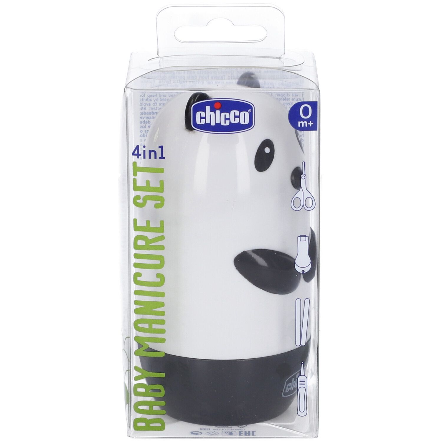 Set manicure Chicco Panda 4 in 1, confezione trasparente. Forbici, lima e altro. 0m+.