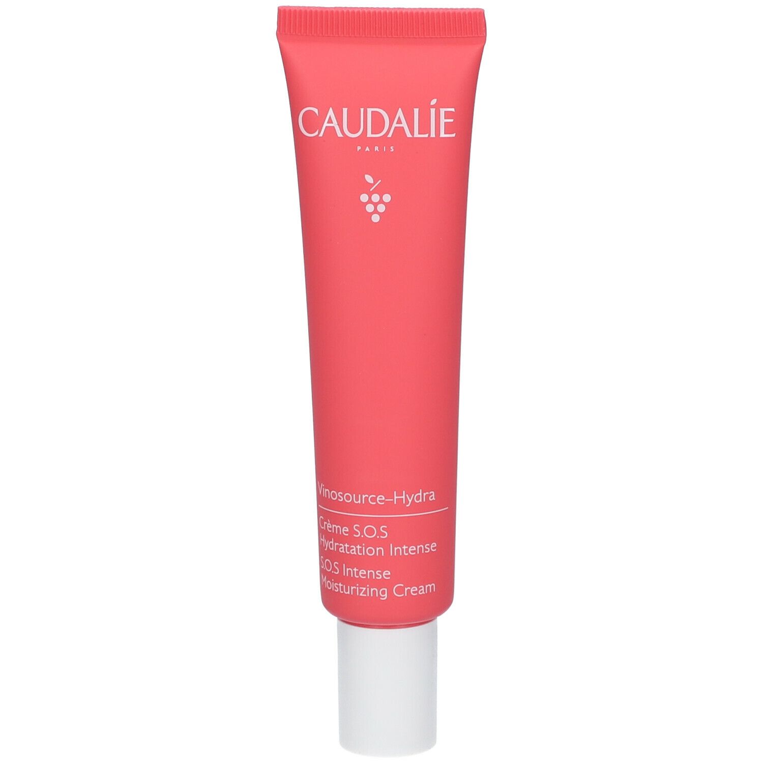 Tubo rosa con tappo bianco. Logo Caudalie e nome del prodotto.