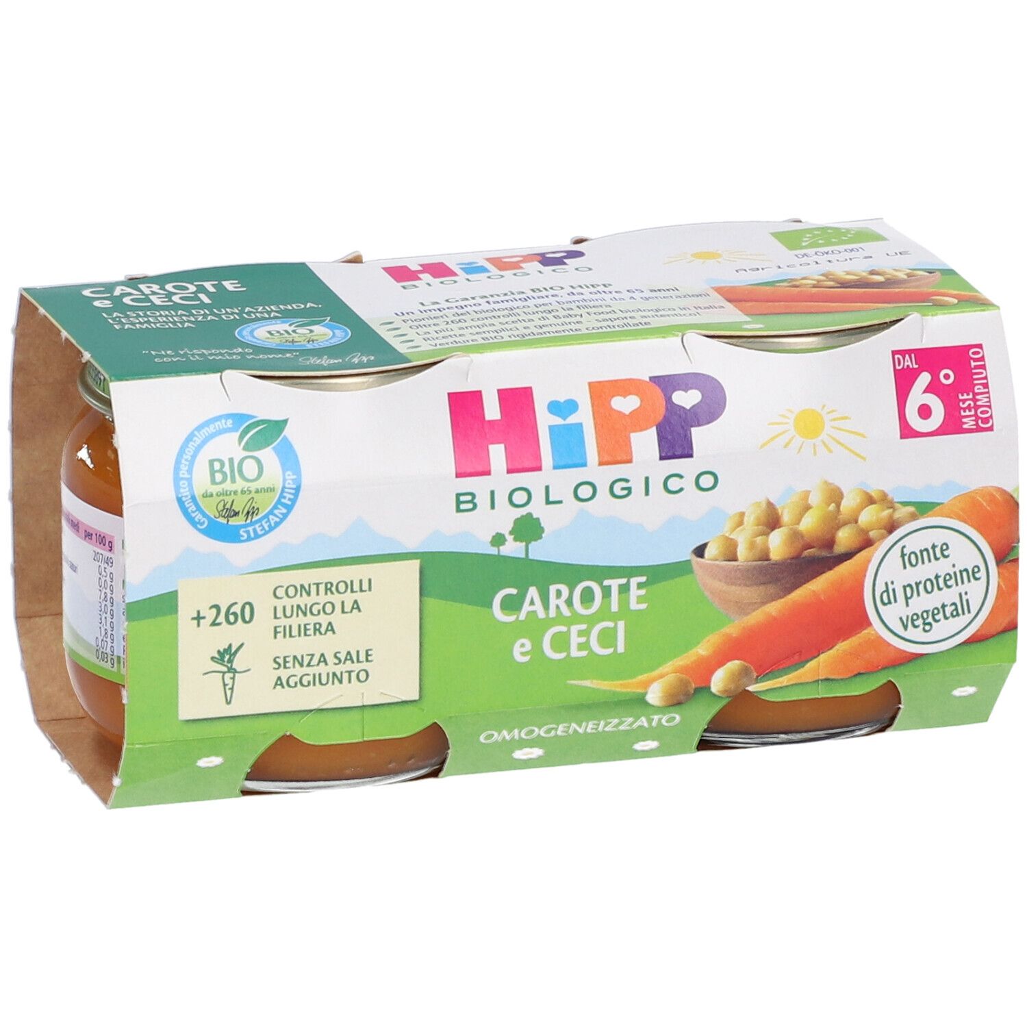 Hipp Biologico Karotten- und Kichererbsen-Babybrei, 6x80g.