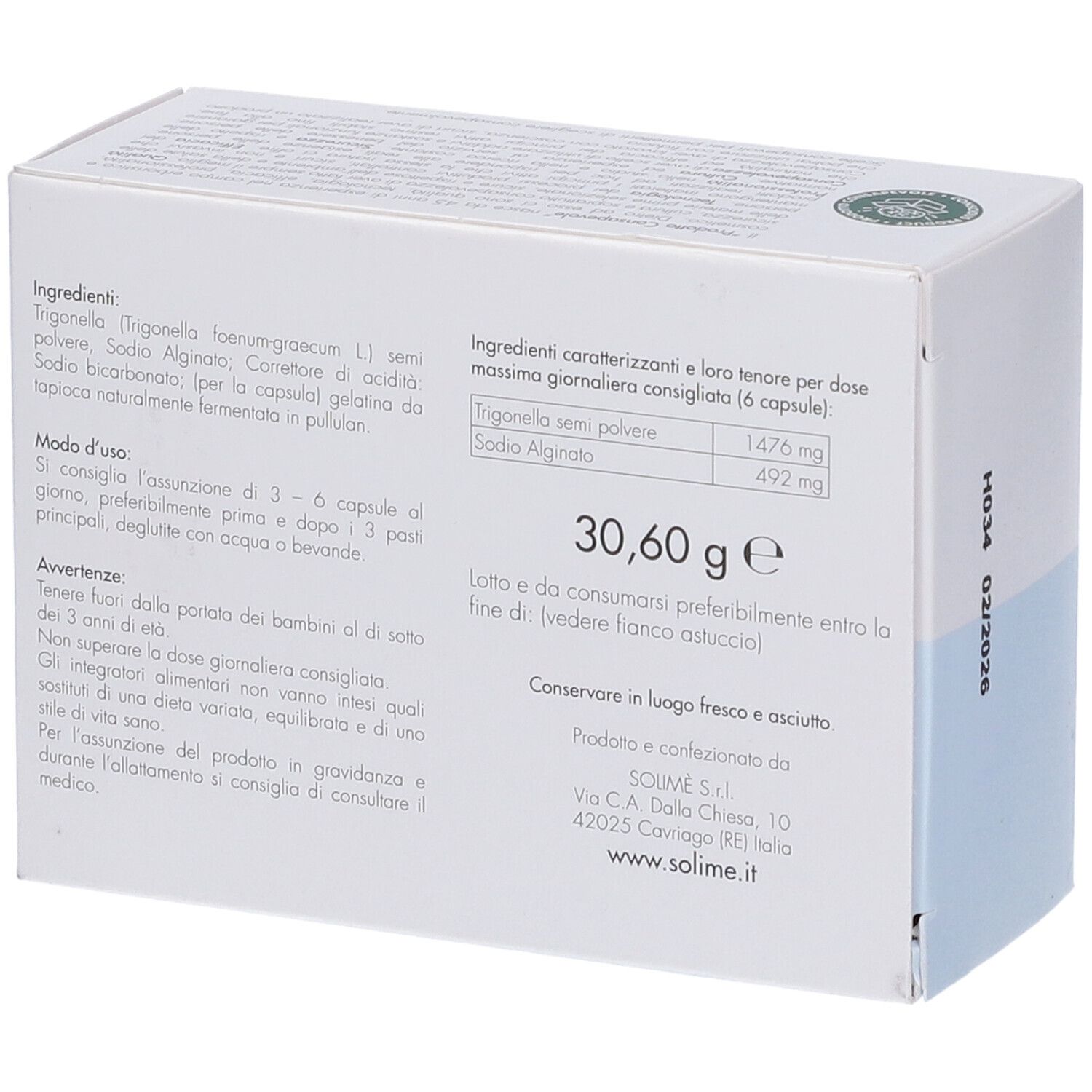 Gastro Capsule: Retro della confezione con ingredienti e istruzioni d'uso.