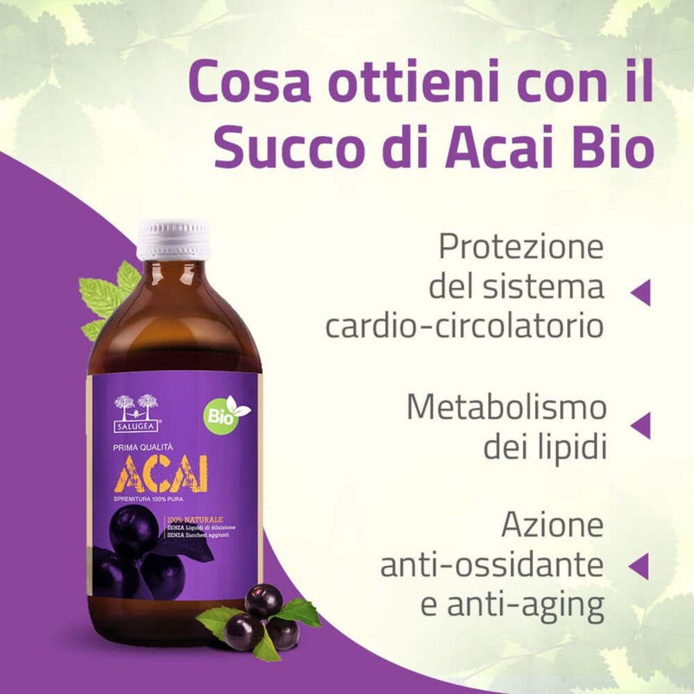 Immagine pubblicitaria con bottiglia e testo. Vantaggi: protezione cardiovascolare, metabolismo, antiossidante.