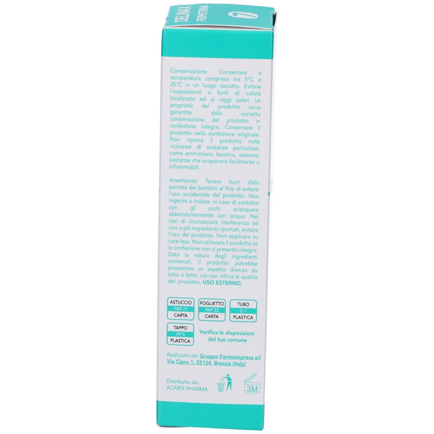 Retro della confezione di crema Delinax Permetrina 60ml con ingredienti e istruzioni.