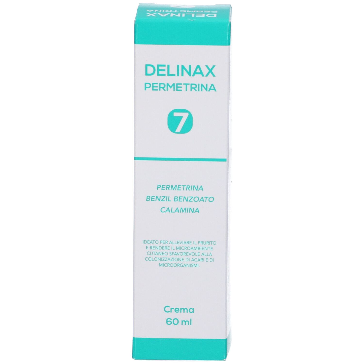 Retro della confezione di crema Delinax Permetrina 60ml con ingredienti e istruzioni.