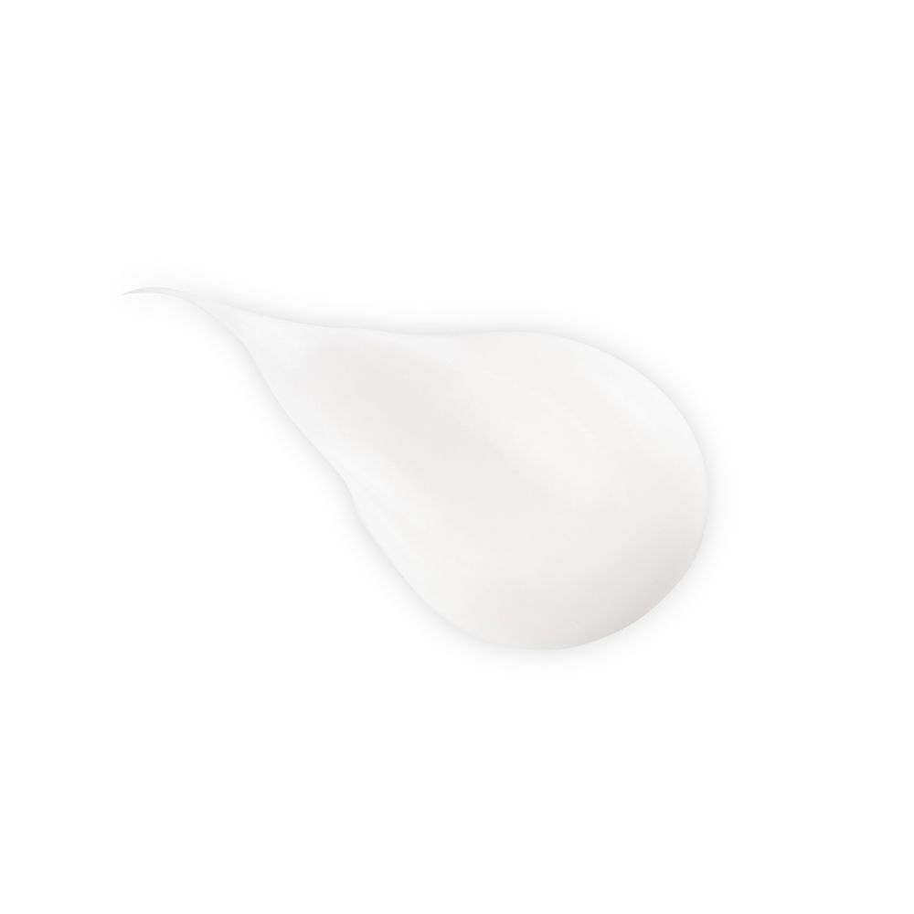 Macchia di balsamo bianco. Texture liscia, forma a goccia. Su sfondo bianco.
