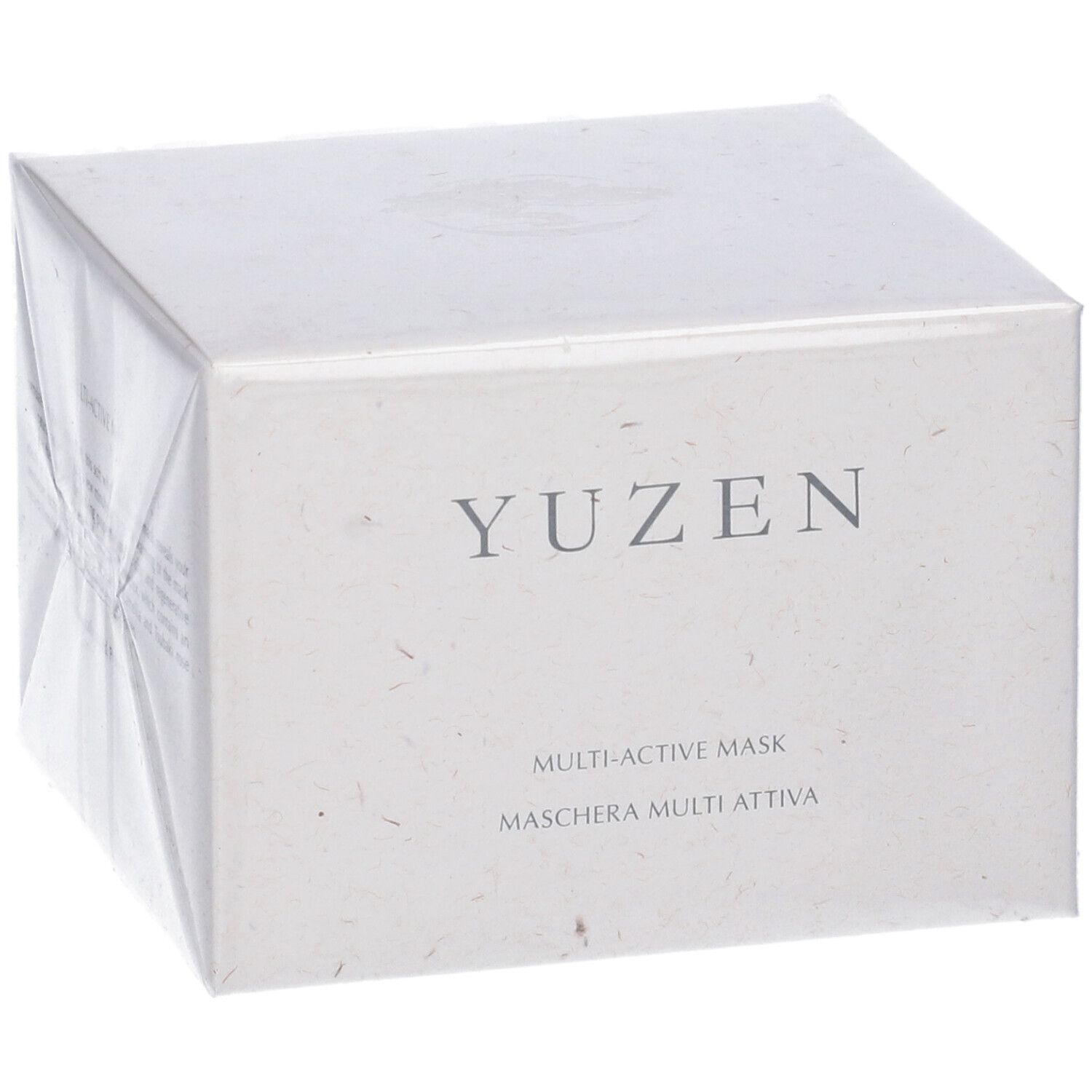 Confezione Yuzen, testo: YUZEN, Multi-Active Mask, Maschera Multi Attiva. Confezionato in plastica trasparente.