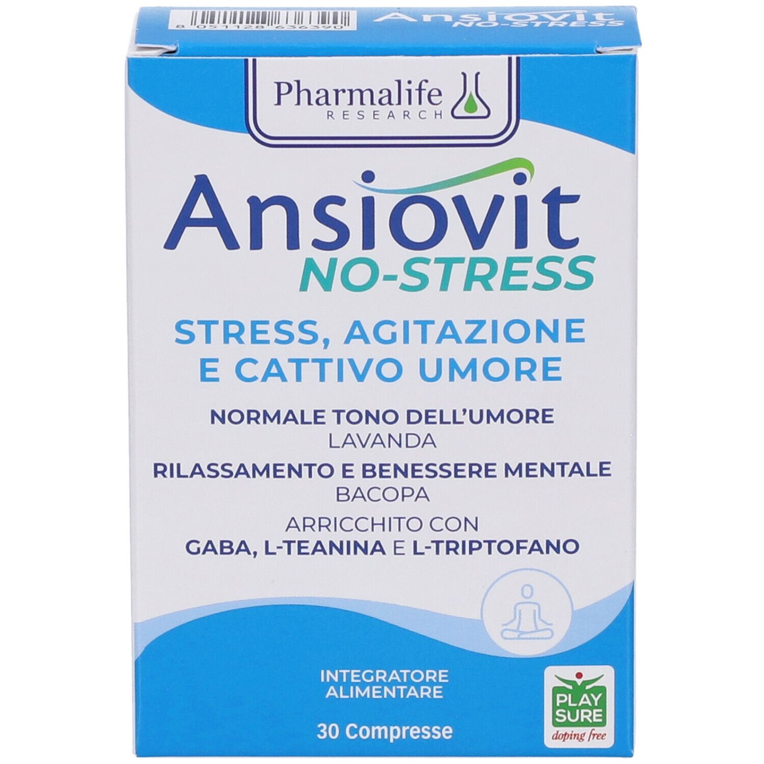 Packung Ansiovit No-Stress, Nahrungsergänzungsmittel für normale Stimmung, Entspannung und geistiges Wohlbefinden.