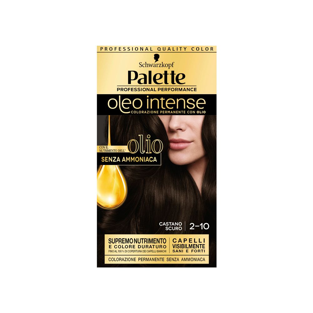 Confezione di tinta per capelli Schwarzkopf Palette Oleo Intense 2-10 Castano Scuro. Con olio e senza ammoniaca.