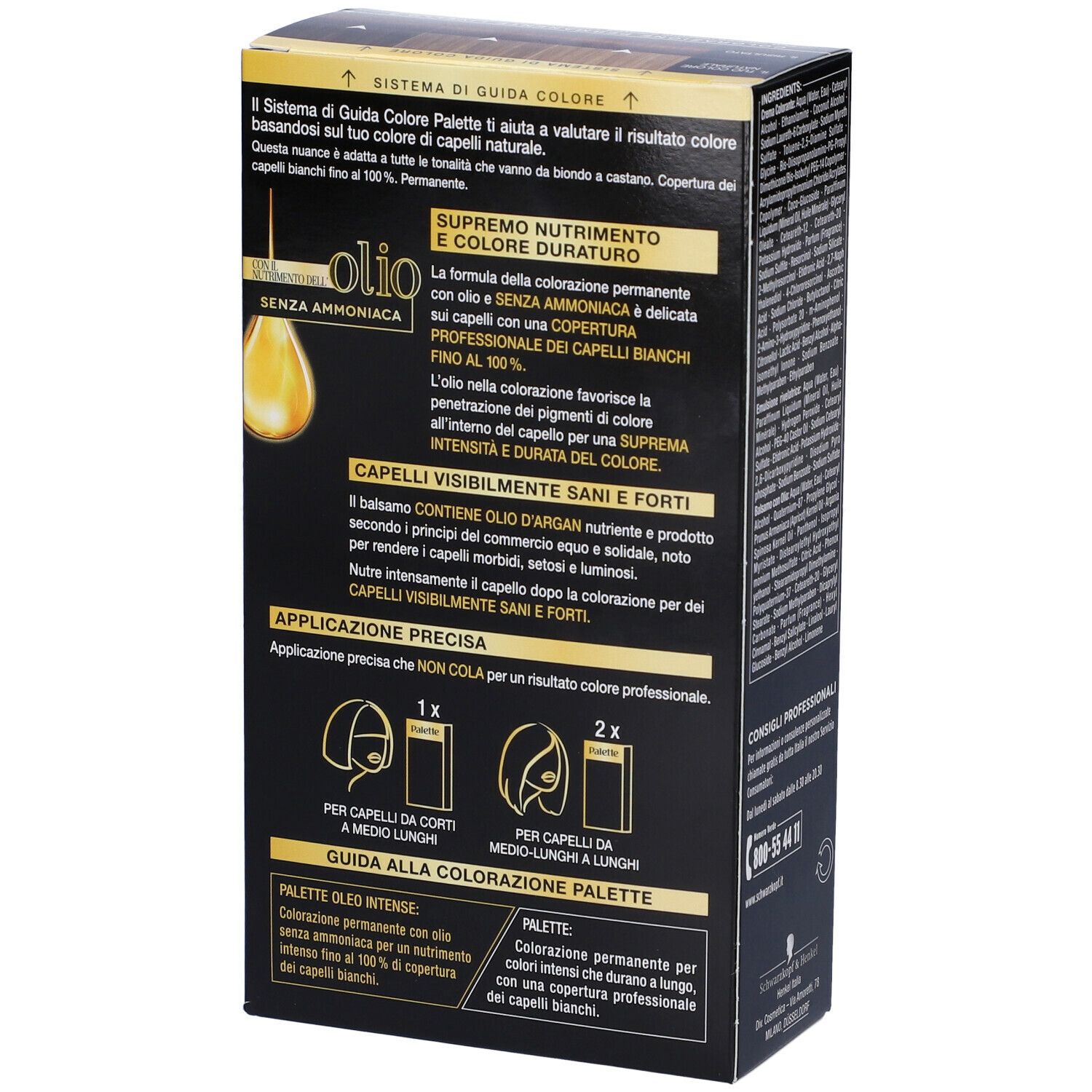 Schwarzkopf Palette Oleo Intense. Istruzioni per l'uso. Con olio. Senza ammoniaca. Qualità professionale. Per capelli corti e lunghi.