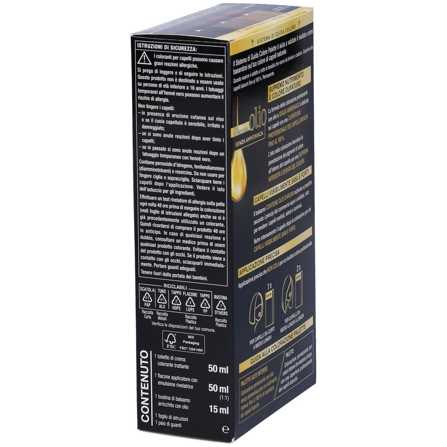 Schwarzkopf Palette Oleo Intense. Precauzioni di sicurezza e contenuto. Con olio. Senza ammoniaca. Qualità professionale.